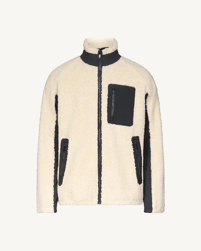 Men down jackets with a reflective strip for increased visibility in low - light Denver sherpa fleece hybrid jacket Natural