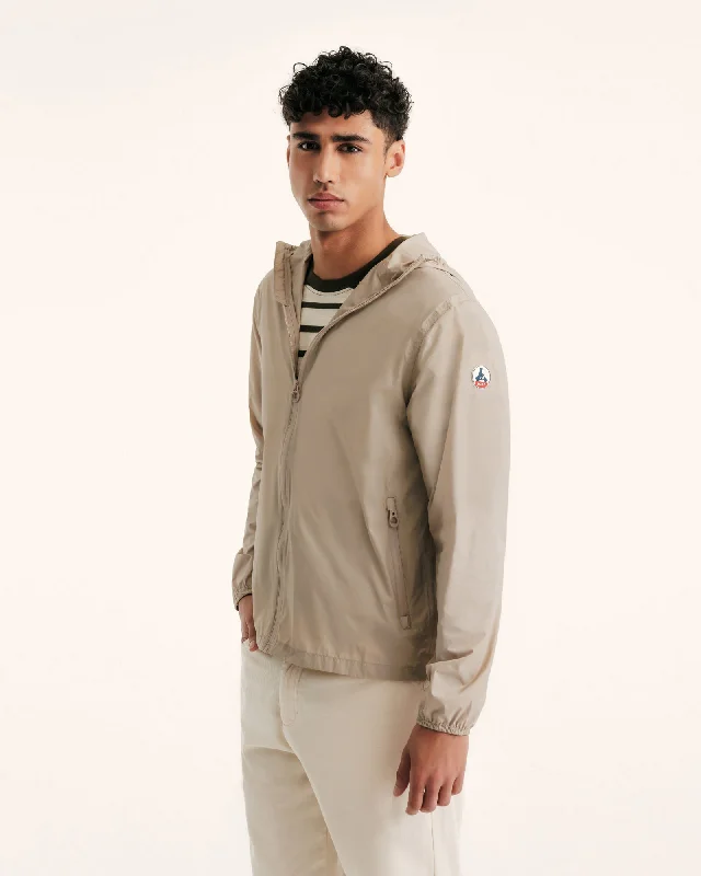 Men down jackets with a high - collar design for enhanced neck protection Derry waterproof packable jacket Beige