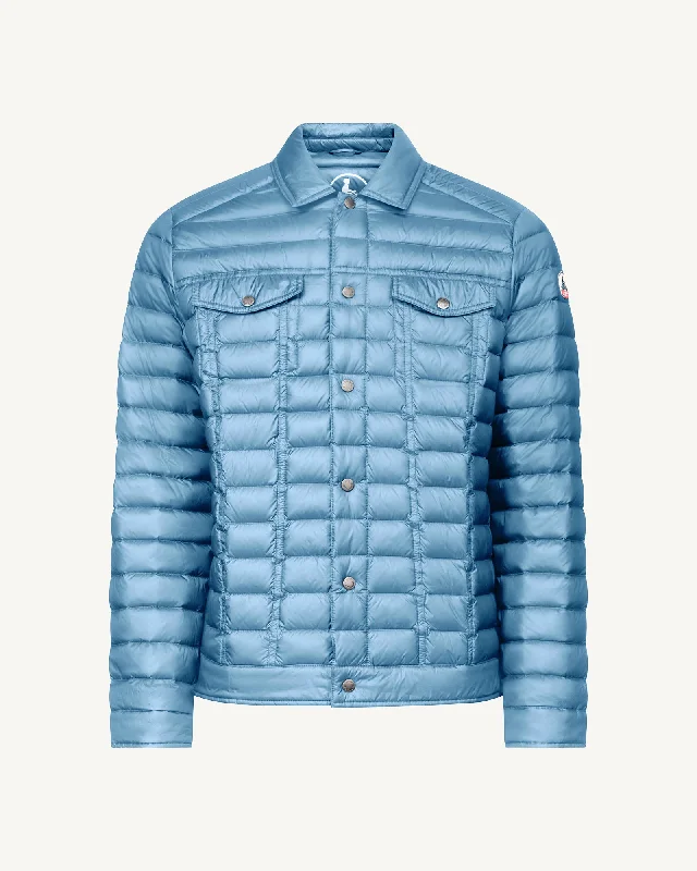 Men down jackets with a reflective strip for increased visibility in low - light Elie denim-look down jacket Washed blue