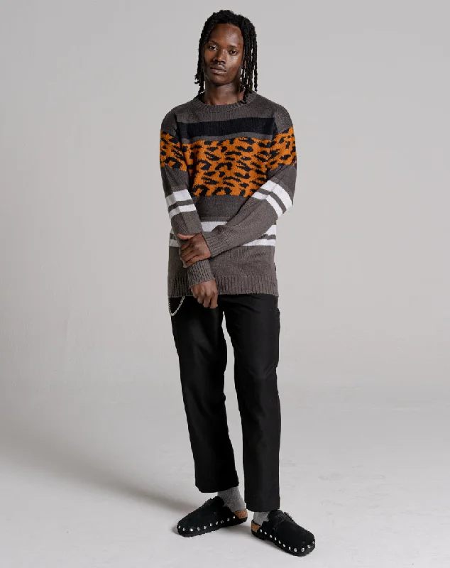 Men's Ribbed Knit Cardigan in Grey with Pockets for a Practical and Fashionable Piece FALLCY MEN'S ANIMAL PRINT PATTERN JUMPER | BLACK