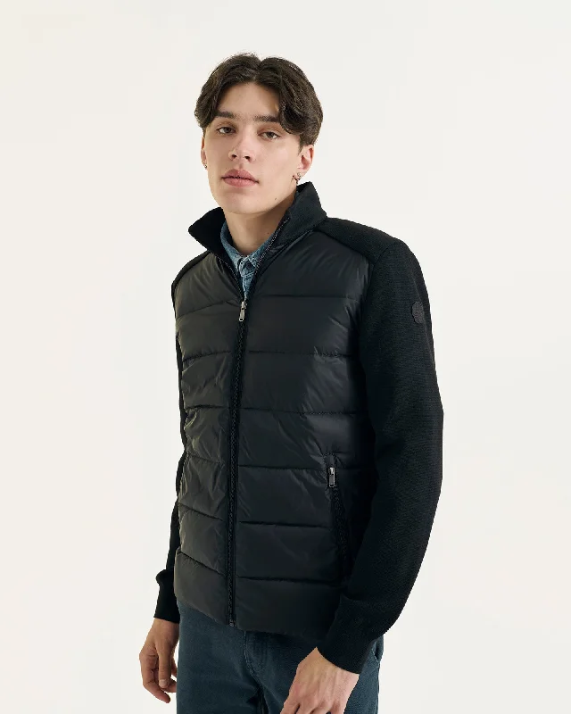 Men down jackets with a high - collar design for enhanced neck protection Fargo bi-material knit down jacket Black