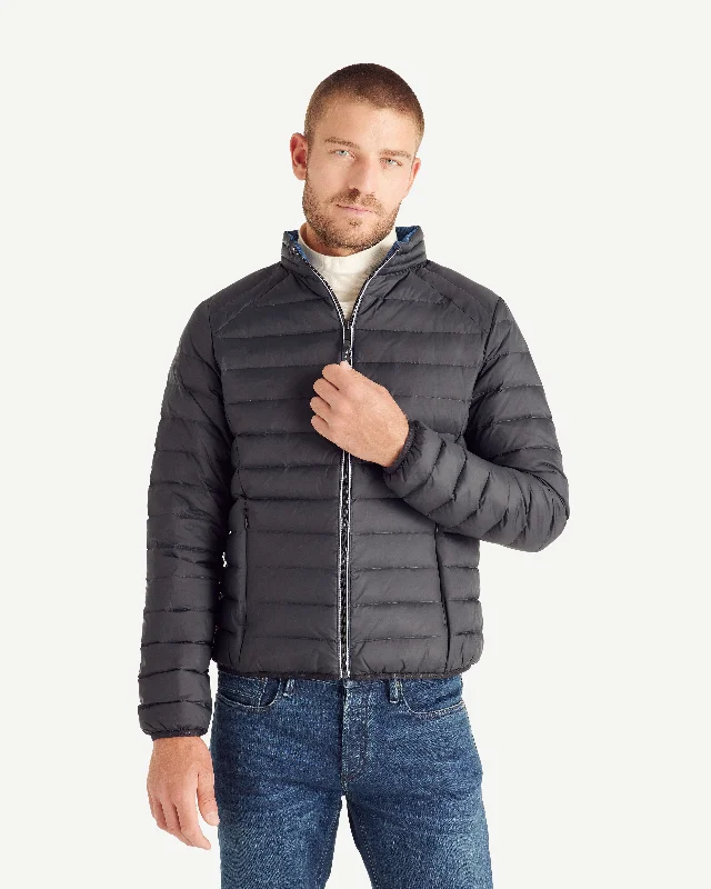 Men down jackets with a trendy color - block design for a fashion - forward look Flight MNW JOTT x DENHAM lightweight down jacket with denim details Black