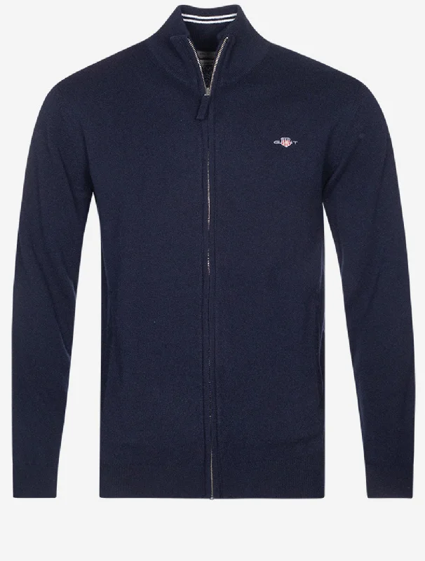 Men's Cable - Knit Cardigan in Beige with a Shawl Collar for a Traditional and Warm Appearance Superfine Lambswool Zip Cardigan Navy