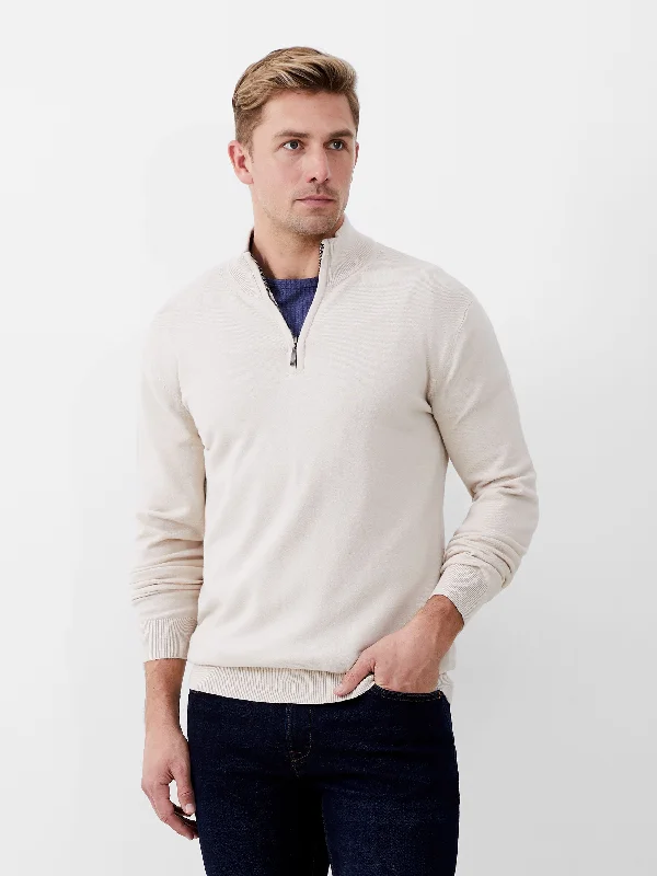 Men's Cable - Knit Cardigan in Beige with a Shawl Collar for a Traditional and Warm Appearance Half Zip Funnel Neck Jumper