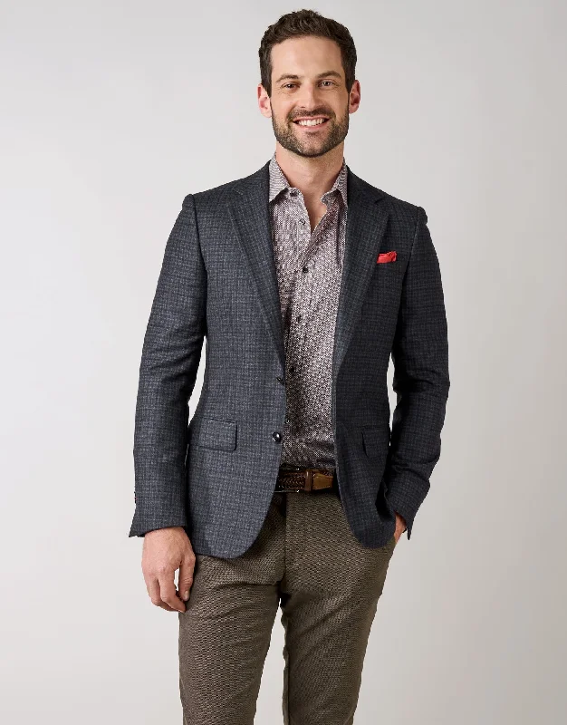 Men Blazers for Theatre Performances in Classic Styles​ Hawker Navy Blue & Maroon Check Flannel Blazer