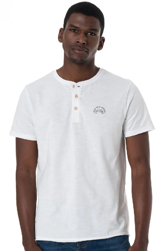Men's long sleeve polo shirts with a contrast placket for added style Henley T-Shirt _ 151840 _ White