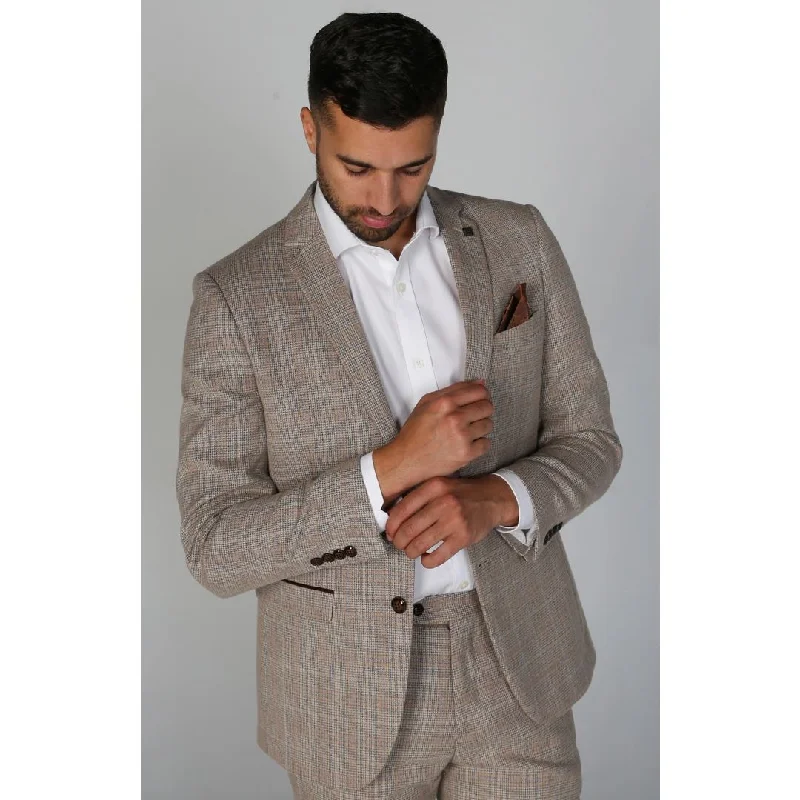 Men Blazers for Weddings as Groomsmen's Attire​ Holland - Men's Beige Check Blazer
