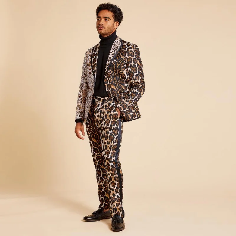 Wool Men Blazers in Classic Navy​ Inserch BL200-25 Animal Print Jacket Brown