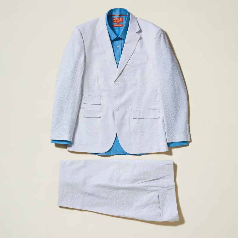 Men Blazers with Checkered Patterns for a Preppy Style​ Inserch SU660114 Seersucker Jacket  White