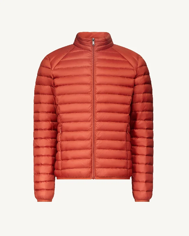 Men down jackets with a high - collar design for enhanced neck protection Intense rust Lightweight down jacket Mat