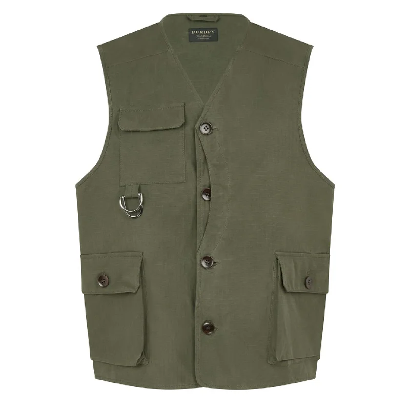 Quilted men waistcoats filled with down for winter warmth James Purdey Utility Pocketed Vest Green