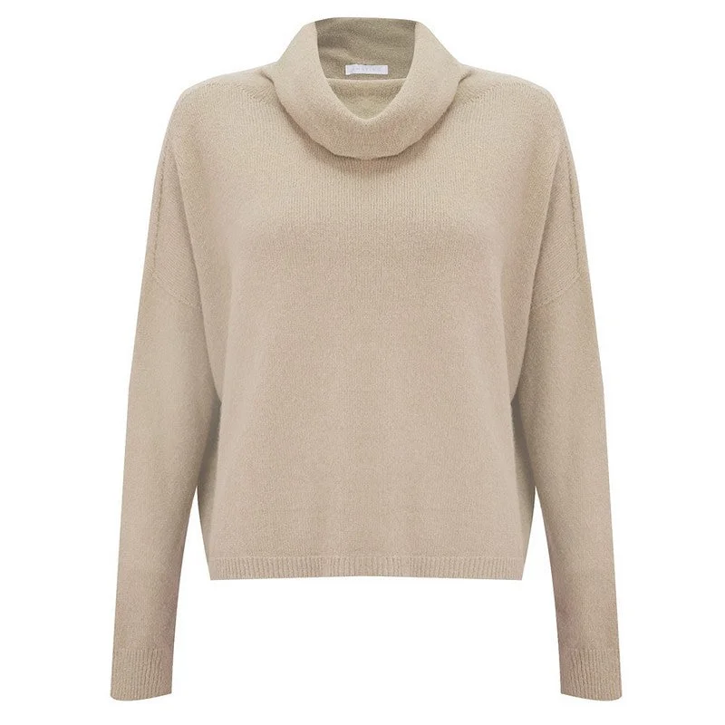 Men's Lightweight Linen - Blend Cardigan in Tan for a Laid - Back Summer Outfit Jannie Cowl Neck Boxy Jumper in Beige