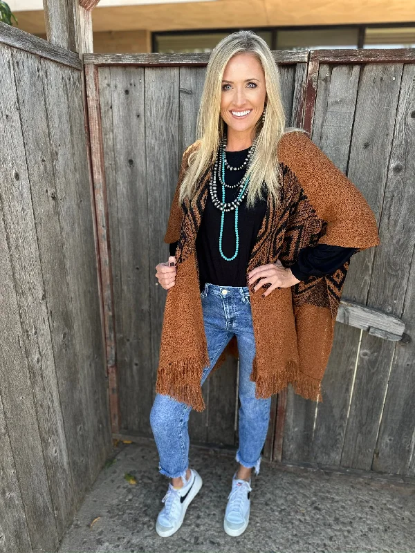 Men's Button - Down Mohair Cardigan in Burgundy for a Luxurious and Stylish Appearance Jill Rust Aztec Kimono by Texas True Threads