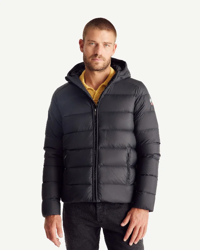 Men down jackets with a removable hood for versatile styling options John straight-cut hooded down jacket Black