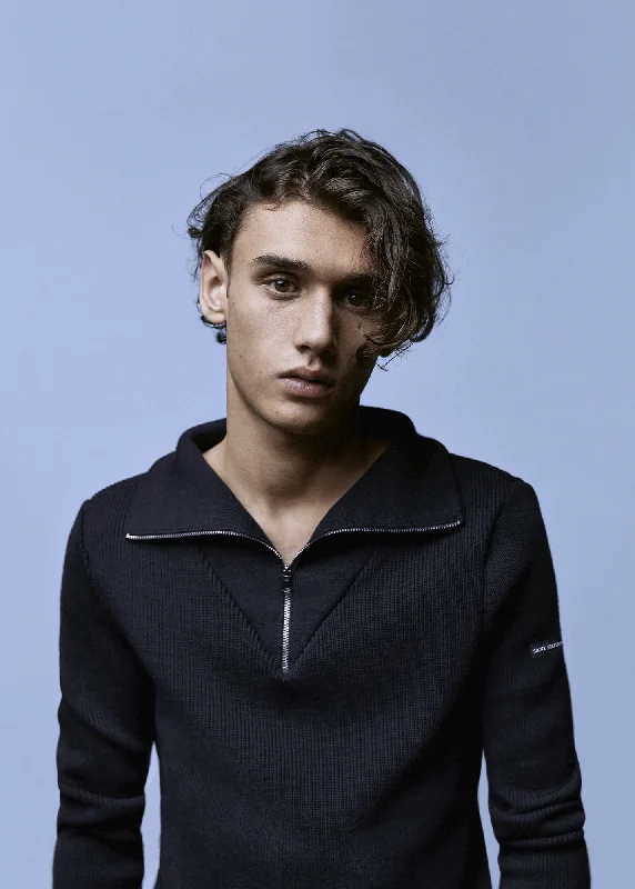 Men's Ribbed Knit Cardigan in Grey with Pockets for a Practical and Fashionable Piece Les Remparts trucker jumper - SAINT JAMES x Etienne Daho (NAVY)