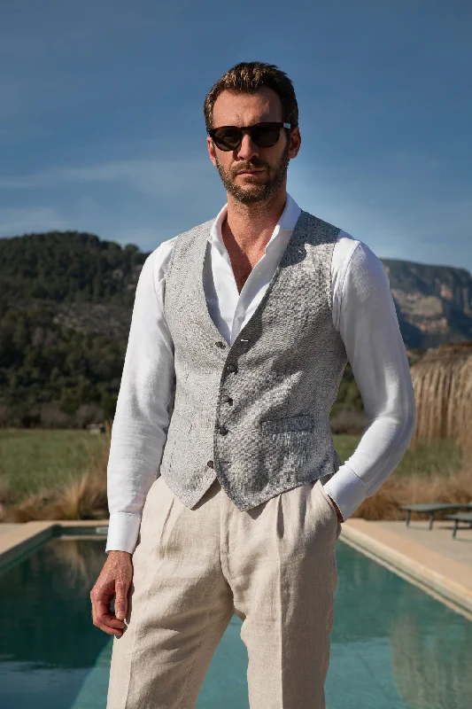 Embroidered men waistcoats with intricate designs for a unique look Light grey linen waistcoat - Made in Italy