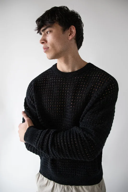Men's Shawl - Collar Cardigan in Dark Grey for a Sophisticated and Versatile Style CREWNECK OPEN KNIT SWEATER