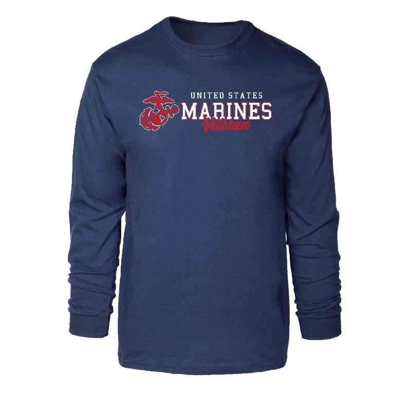 Men's long sleeve military - style utility shirts with multiple pockets USMC Veteran Script Long Sleeve