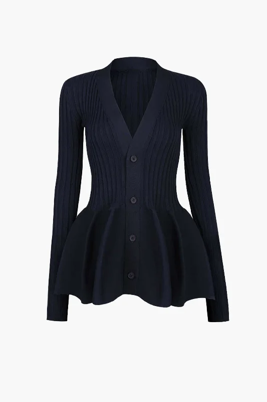 Athletic Fit Men's Striped Cardigan in Navy and White for a Nautical - Inspired Look Solid V-neck Puff Hem Sweater Cardigan