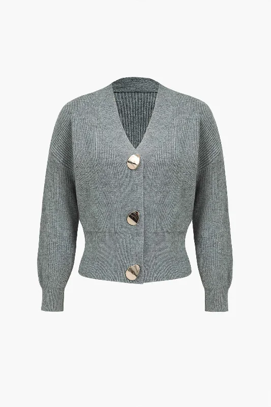 Plus Size Men's Embroidered Cardigan in Brown for a Unique and Stylish Statement Button Detail Ribbed Knit Cardigan