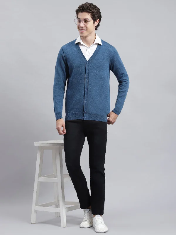 Men's Shawl - Collar Cardigan in Dark Grey for a Sophisticated and Versatile Style Men Blue Solid Cardigan