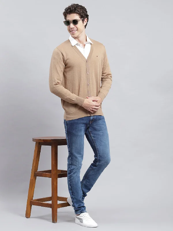 Men's Longline Merino Wool Cardigan in Charcoal with Buttons for a Sophisticated Outfit Men Brown Solid Cardigan
