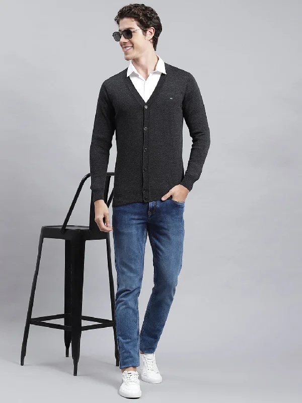 Men's Button - Down Mohair Cardigan in Burgundy for a Luxurious and Stylish Appearance Men Grey Solid Cardigan