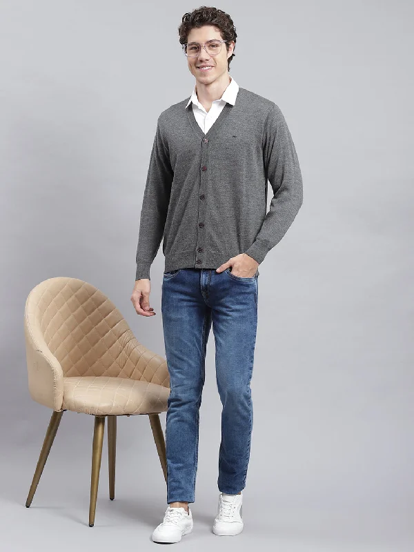 Men's Button - Down Mohair Cardigan in Burgundy for a Luxurious and Stylish Appearance Men Grey Solid Cardigan