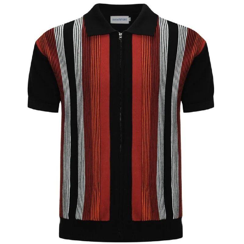 Men's Ribbed Knit Cardigan in Grey with Pockets for a Practical and Fashionable Piece Men's Dark Red Zip Knit Polo With Stripe Jacquard Panel