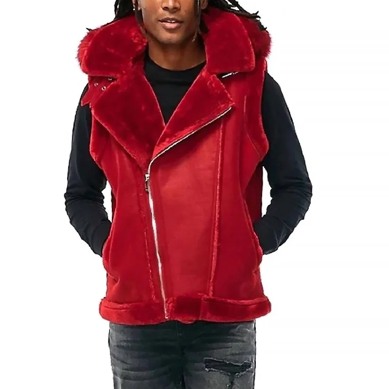 Patterned men waistcoats with floral prints for a stylish twist Men's Denali Shearling Vest In Red