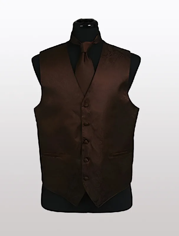 Men vest with a mandarin collar for a sophisticated appearance Men's Paisley Brown Tuxedo Vest