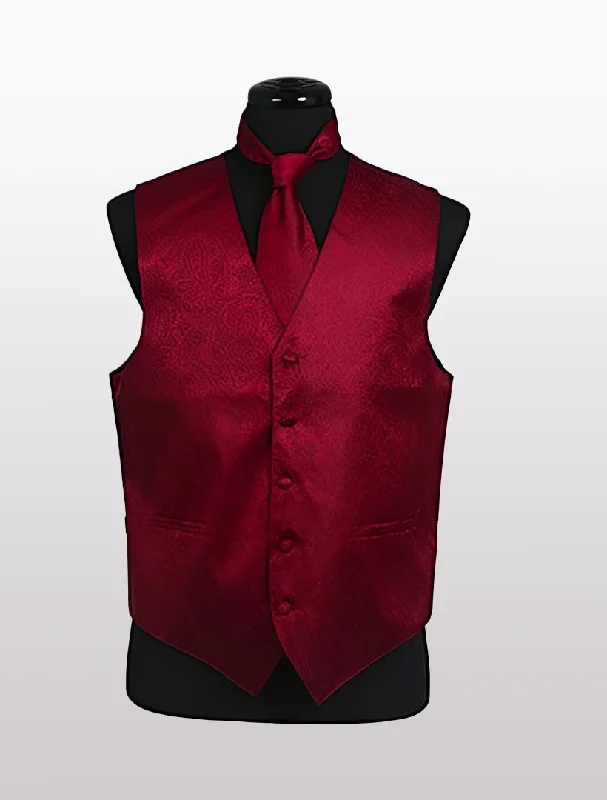 Tailored men vest to pair with a three - piece suit Men's Paisley Burgundy Tuxedo Vest