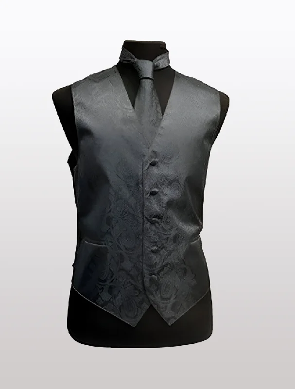Zip - front men vest with multiple inner pockets for storage Men's Paisley Charcoal Tuxedo Vest
