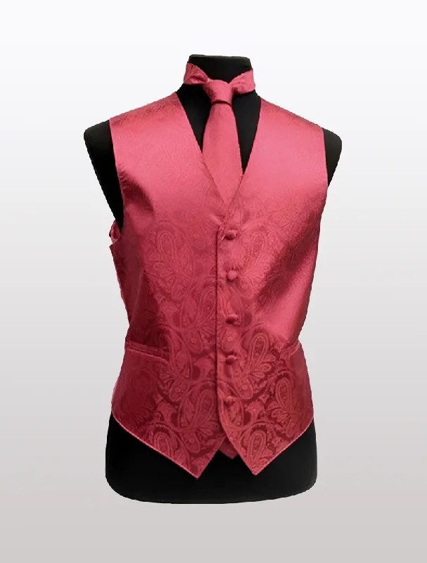 Men vest with a zip - off hood for added protection in inclement weather Men's Paisley Coral Tuxedo Vest
