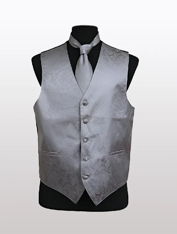 Leather men vest with studded details for a biker look Men's Paisley Grey Tuxedo Vest