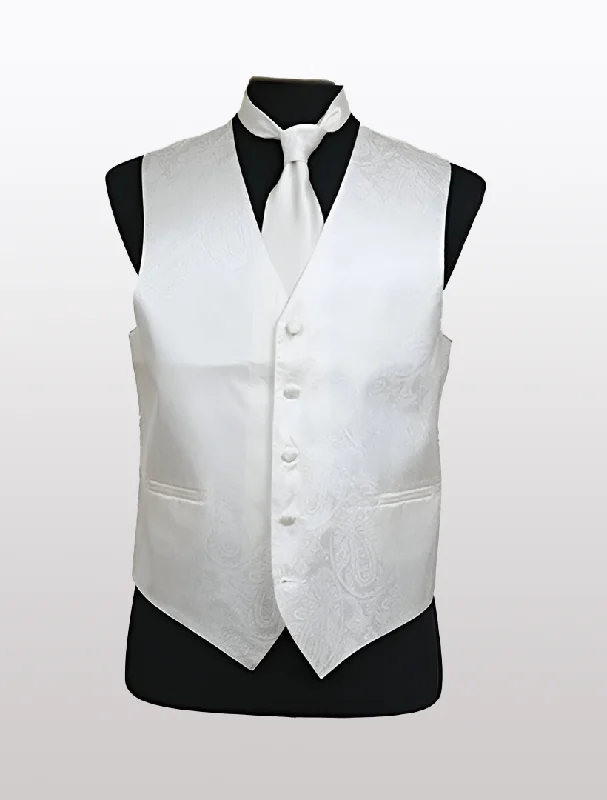 Zip - front men vest with multiple inner pockets for storage Men's Paisley Ivory Tuxedo Vest