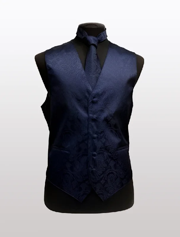 Patterned men waistcoats with floral prints for a stylish twist Men's Paisley Navy Tuxedo Vest