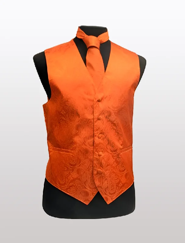 Men waistcoats with a removable lining for added versatility Men's Paisley Orange Tuxedo Vest