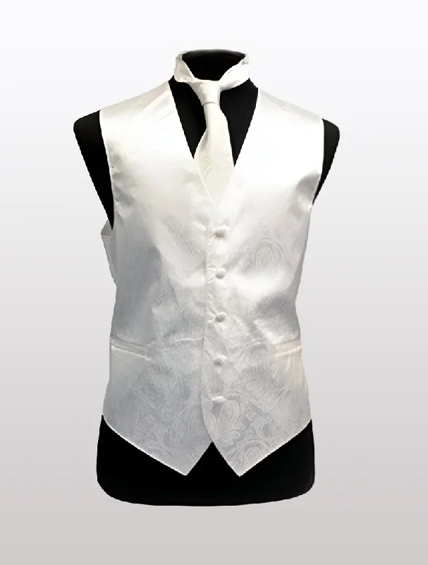 Sleeveless men waistcoats with a high - cut armhole for ease of movement Men's Paisley White Tuxedo Vest