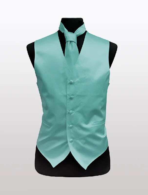 Stretch - fabric men vest for unrestricted movement during activities Men's Solid Satin Aqua Tuxedo Vest