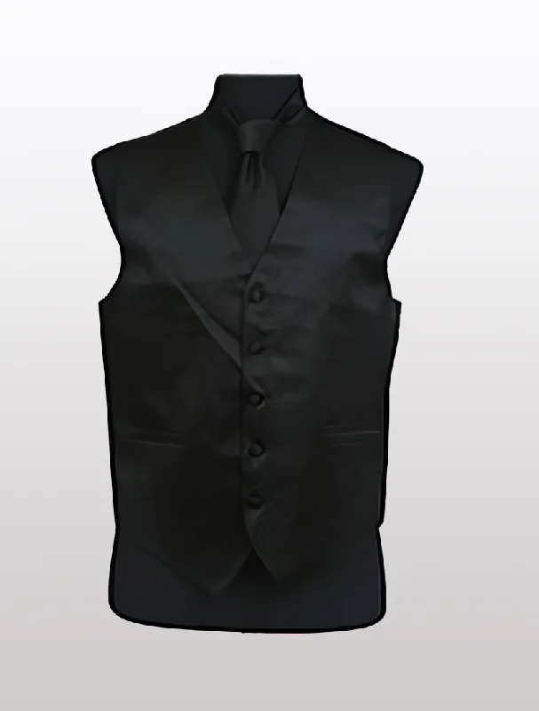 Men waistcoats with a removable lining for added versatility Men's Solid Satin Black Tuxedo Vest