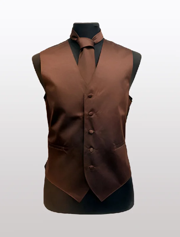 Stretch - fabric men vest for unrestricted movement during activities Men's Solid Satin Brown Tuxedo Vest