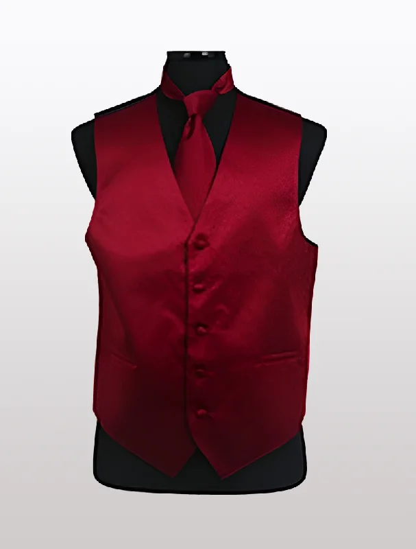 Embroidered men waistcoats with intricate designs for a unique look Men's Solid Satin Burgundy Tuxedo Vest