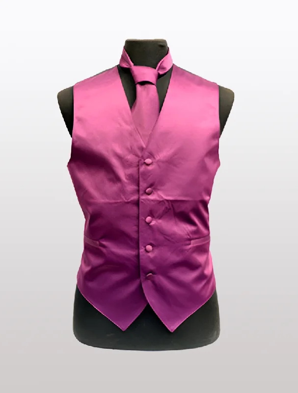 Leather men vest with studded details for a biker look Men's Solid Satin Eggplant Tuxedo Vest
