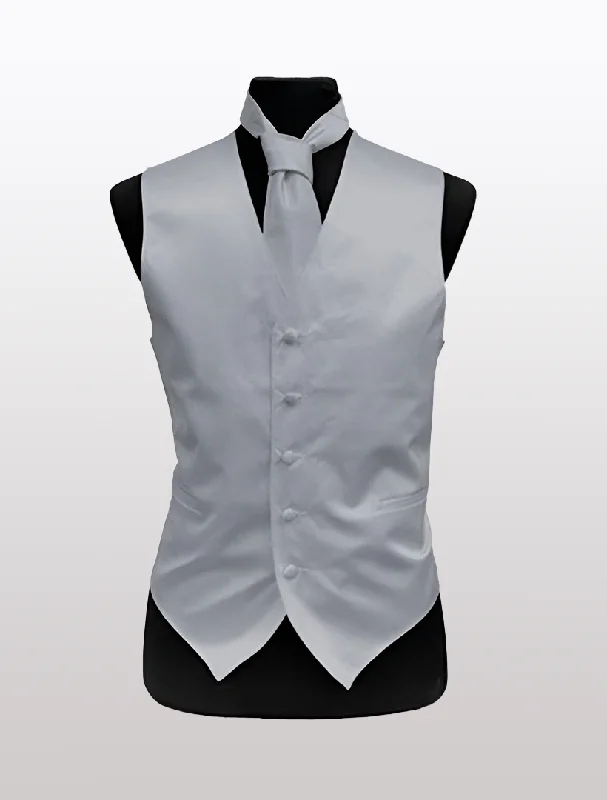 Zip - front men vest with multiple inner pockets for storage Men's Solid Satin Grey Tuxedo Vest
