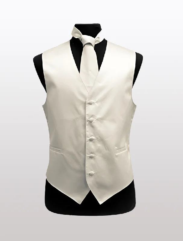 Plus - size men vest with an extended length for a comfortable fit Men's Solid Satin Ivory Tuxedo Vest