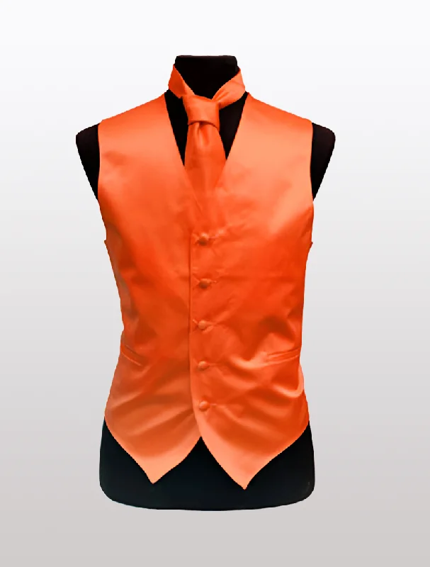 Tweed men waistcoats with a traditional herringbone pattern for a classic look Men's Solid Satin Orange Tuxedo Vest