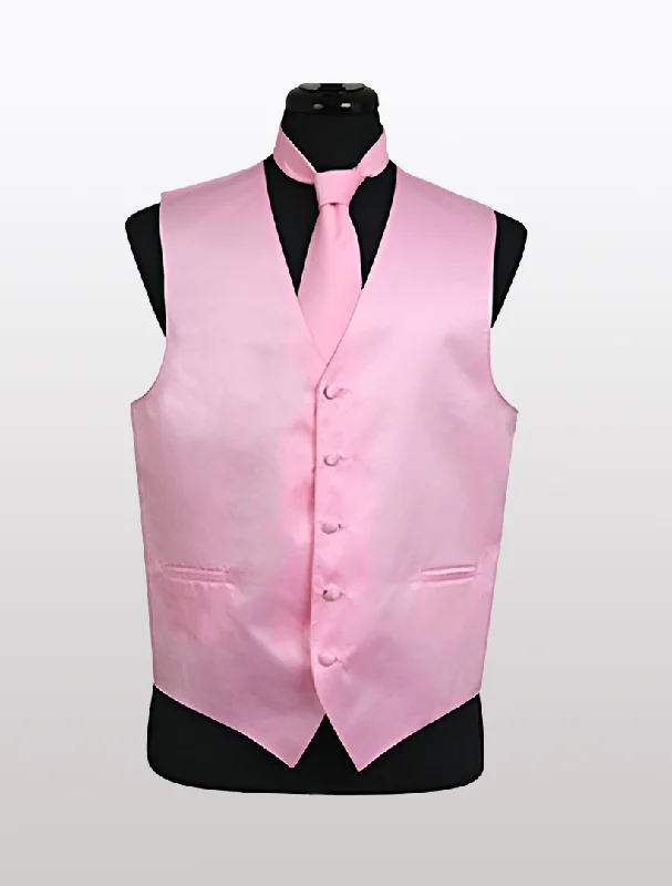 Plus - size men vest with an extended length for a comfortable fit Men's Solid Satin Pink Tuxedo Vest