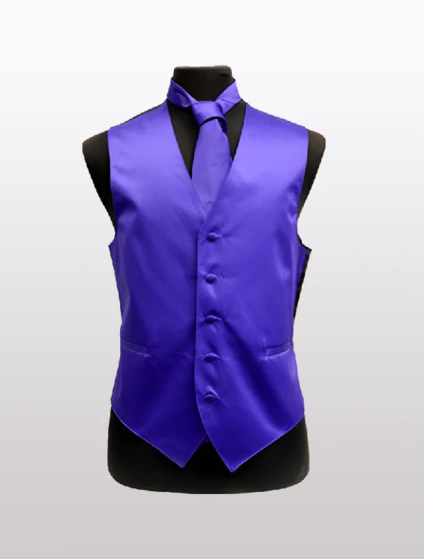Lightweight men vest made from recycled materials for eco - conscious consumers Men's Solid Satin Purple Tuxedo Vest