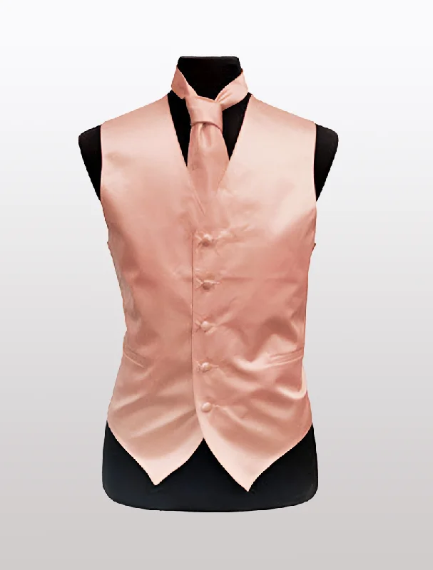 Linen men vest in earthy tones for a summer beach vibe Men's Solid Satin Salmon Tuxedo Vest